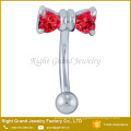 Cirúrgico aço duplo coração rosa Zircon Prong configuração Bowknot sobrancelha Piercing anel